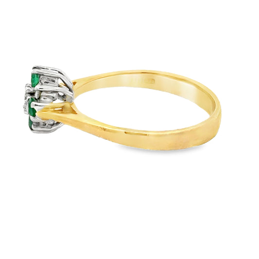 Emerald & Diamond Flower Cluster Ring in Yellow Gold