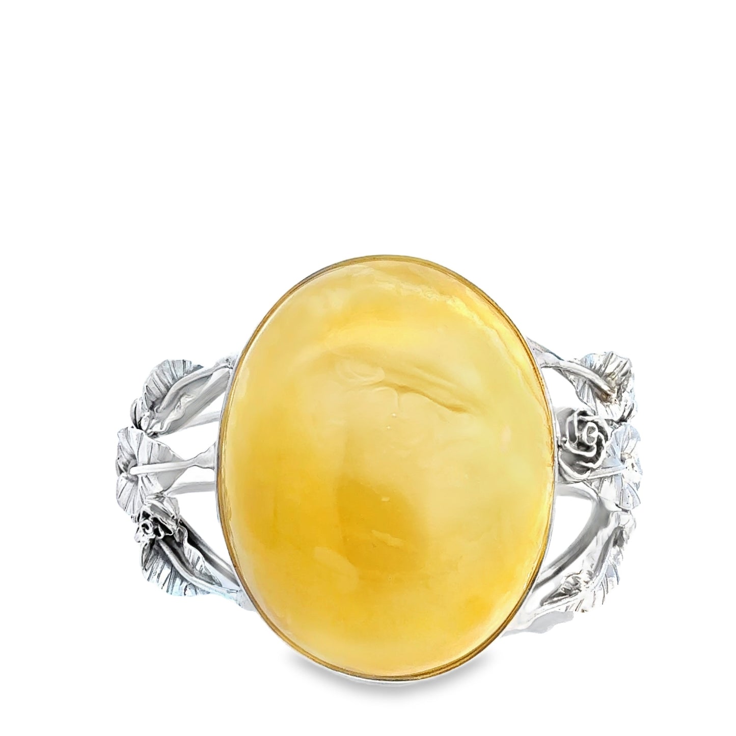 Butterscotch Amber & Silver Rose Cuff Bracelet